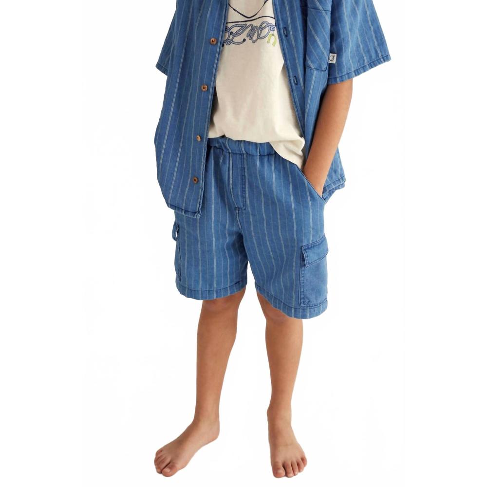 NEW COZMO kid's leon striped denim bermuda in blue